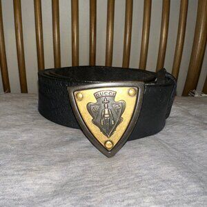 Gucci Hysteria Crest Buckle Leather Belt Black 95
